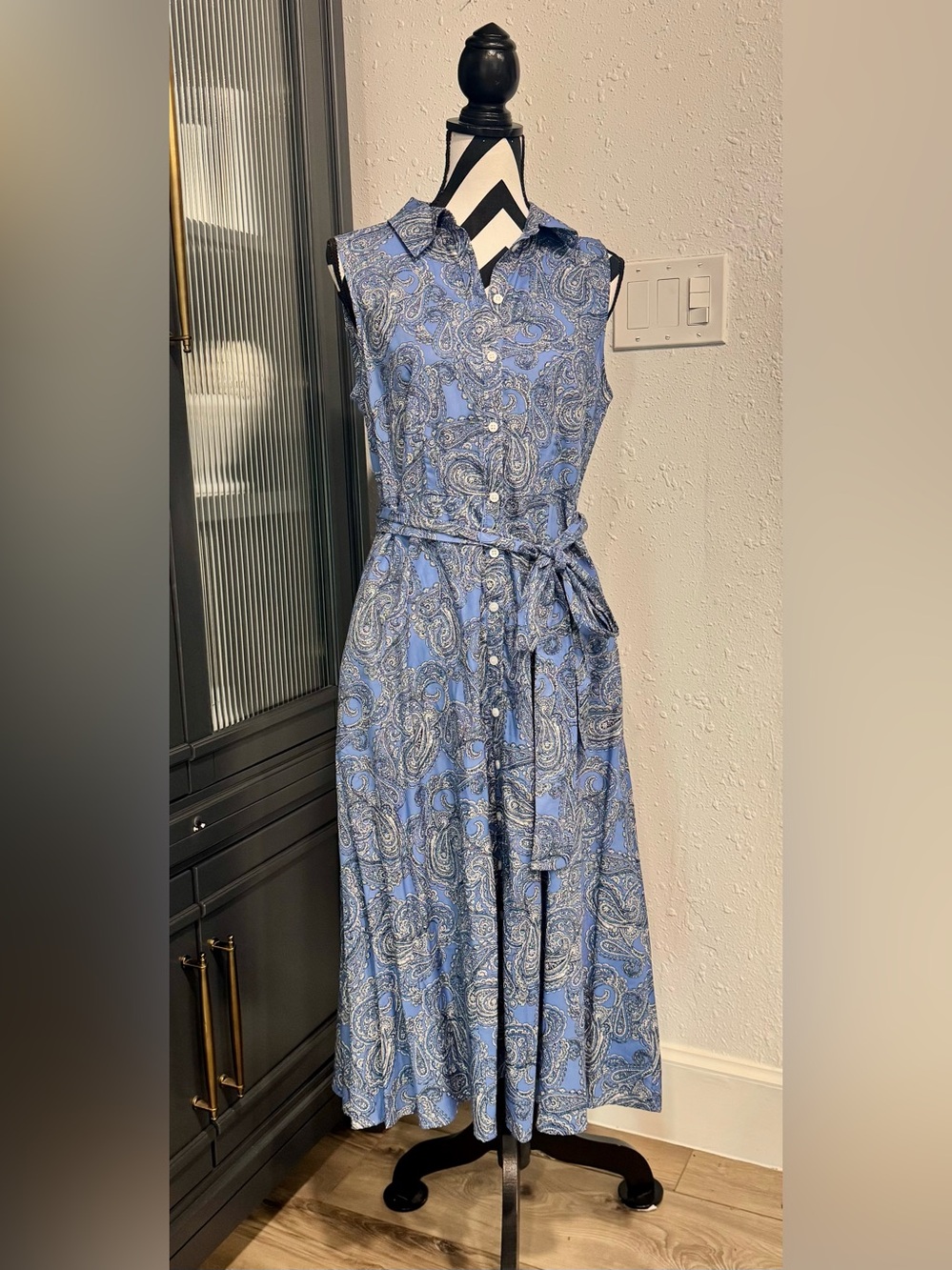 Tommy Hilfiger Blue Paisley Sleeveless Button-Front Maxi Dress with Pockets